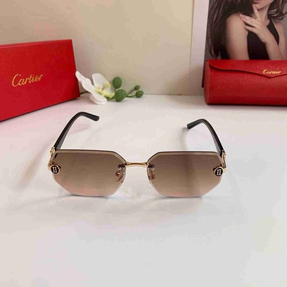 Luxury Rimless Sunglasses | Brown Gradient with Gold Temple Details